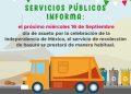 Sí habrá servicio de recolección el próximo 16 de septiembre
