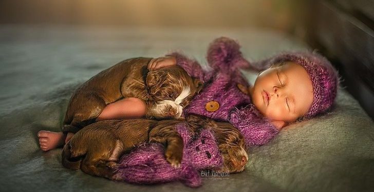 Adorables fotografías de bebés posando con animalitos