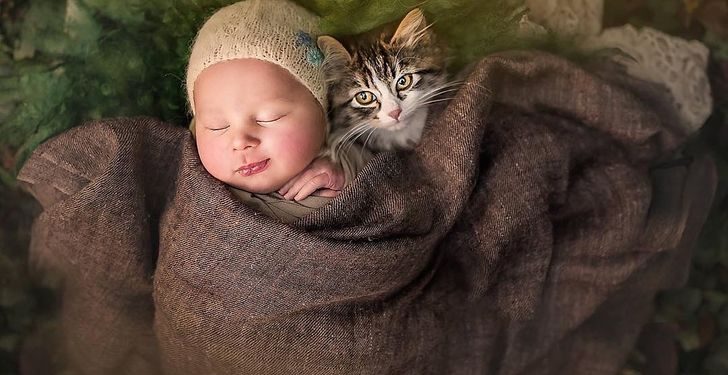 Adorables fotografías de bebés posando con animalitos