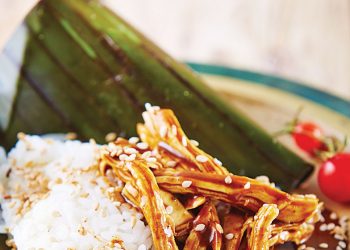 Tamales de arroz con mole