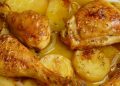 Pollo al horno con patatas y cebolla