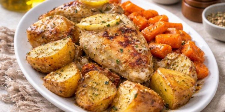Pollo al limón con verduras al horno
